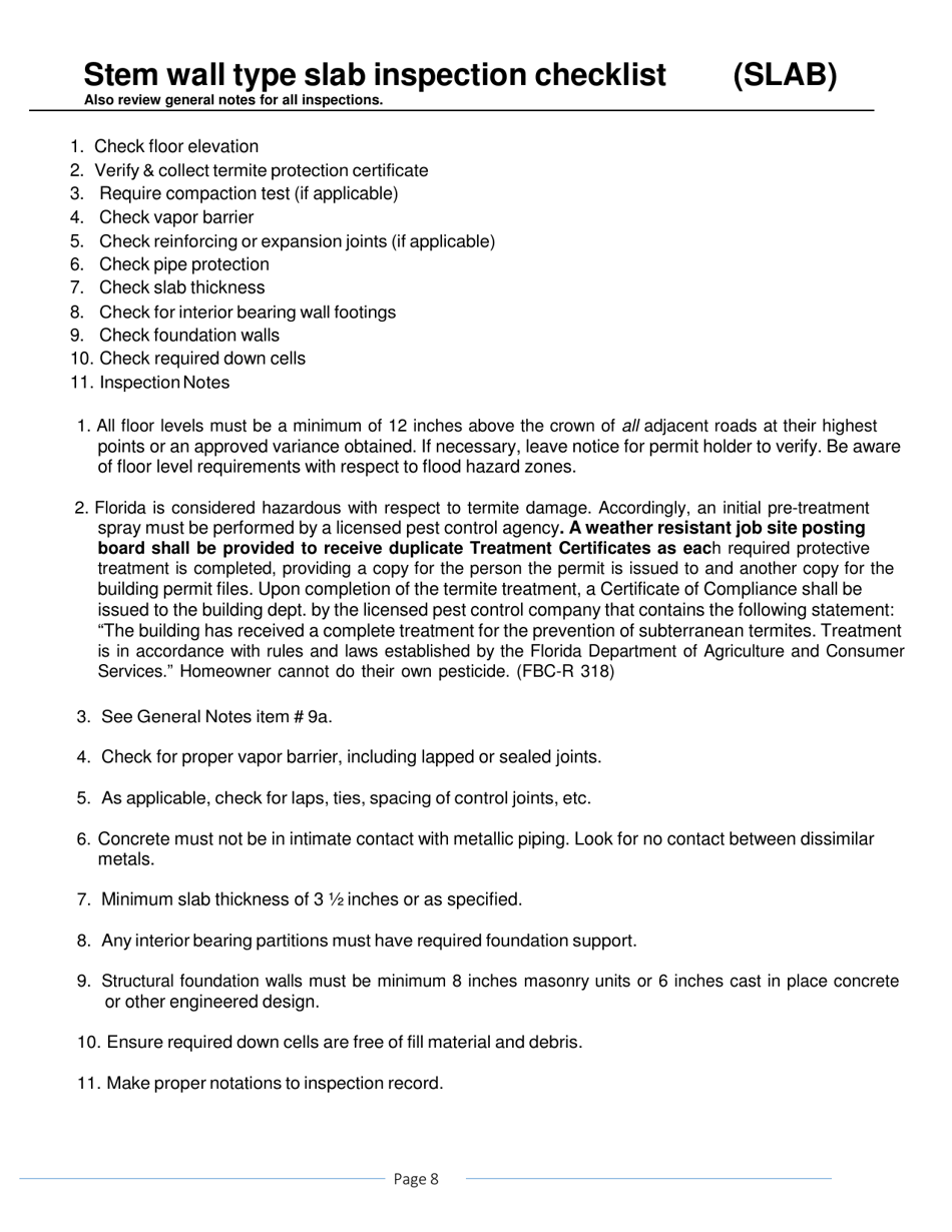 One and Two Family Dwelling Inspection Checklist - Volusia County, Florida, Page 8
