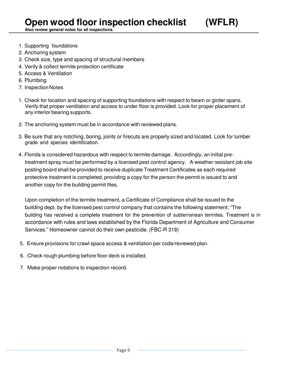 One and Two Family Dwelling Inspection Checklist - Volusia County, Florida, Page 9