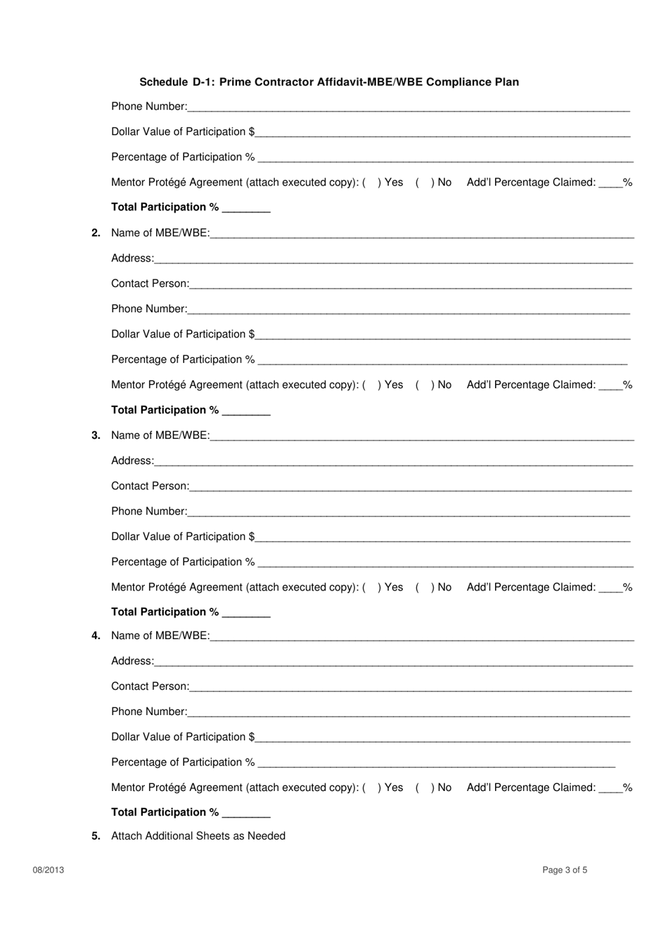 Schedule D-1 Affidavit of Prime Contractor: Compliance Plan Regarding Mbe / Wbe Utilization - City of Chicago, Illinois, Page 3
