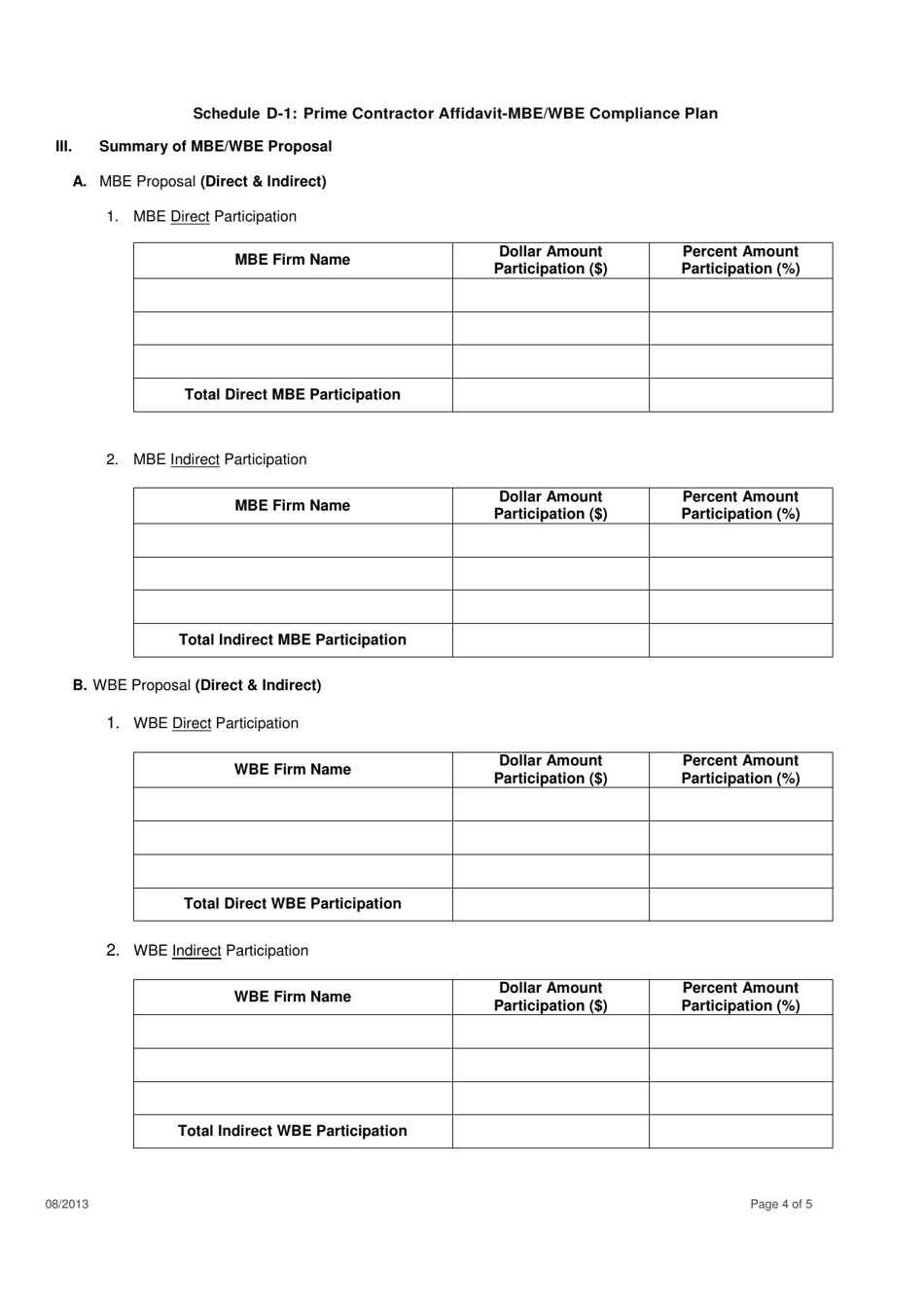 Schedule D-1 Affidavit of Prime Contractor: Compliance Plan Regarding Mbe / Wbe Utilization - City of Chicago, Illinois, Page 4