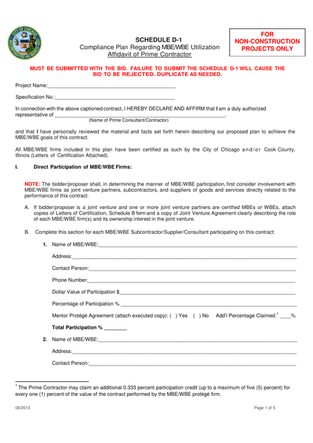 Schedule D-1 Affidavit of Prime Contractor: Compliance Plan Regarding Mbe/Wbe Utilization - City of Chicago, Illinois