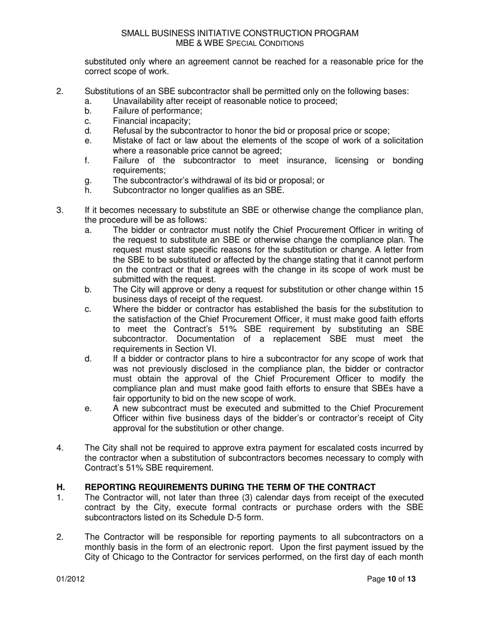 Small Business Initiative Construction Program Mbe  Wbe Special Conditions - City of Chicago, Illinois, Page 10