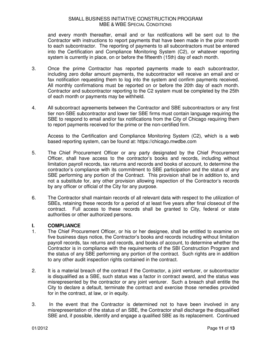 Small Business Initiative Construction Program Mbe  Wbe Special Conditions - City of Chicago, Illinois, Page 11