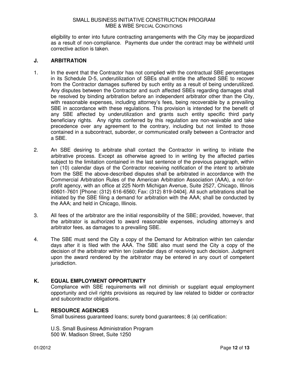 Small Business Initiative Construction Program Mbe  Wbe Special Conditions - City of Chicago, Illinois, Page 12