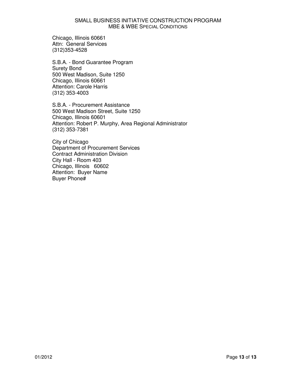 Small Business Initiative Construction Program Mbe  Wbe Special Conditions - City of Chicago, Illinois, Page 13