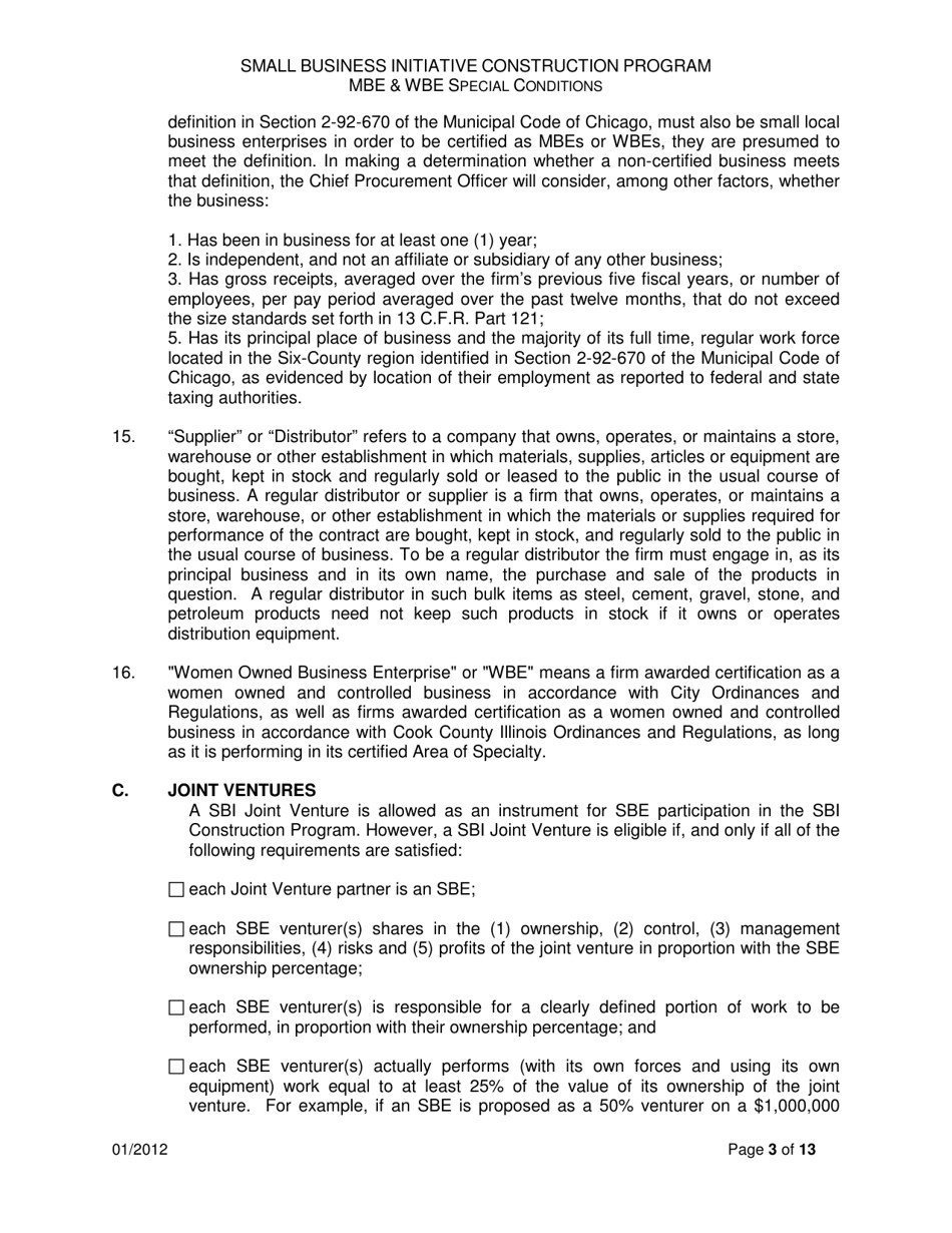 Small Business Initiative Construction Program Mbe  Wbe Special Conditions - City of Chicago, Illinois, Page 3