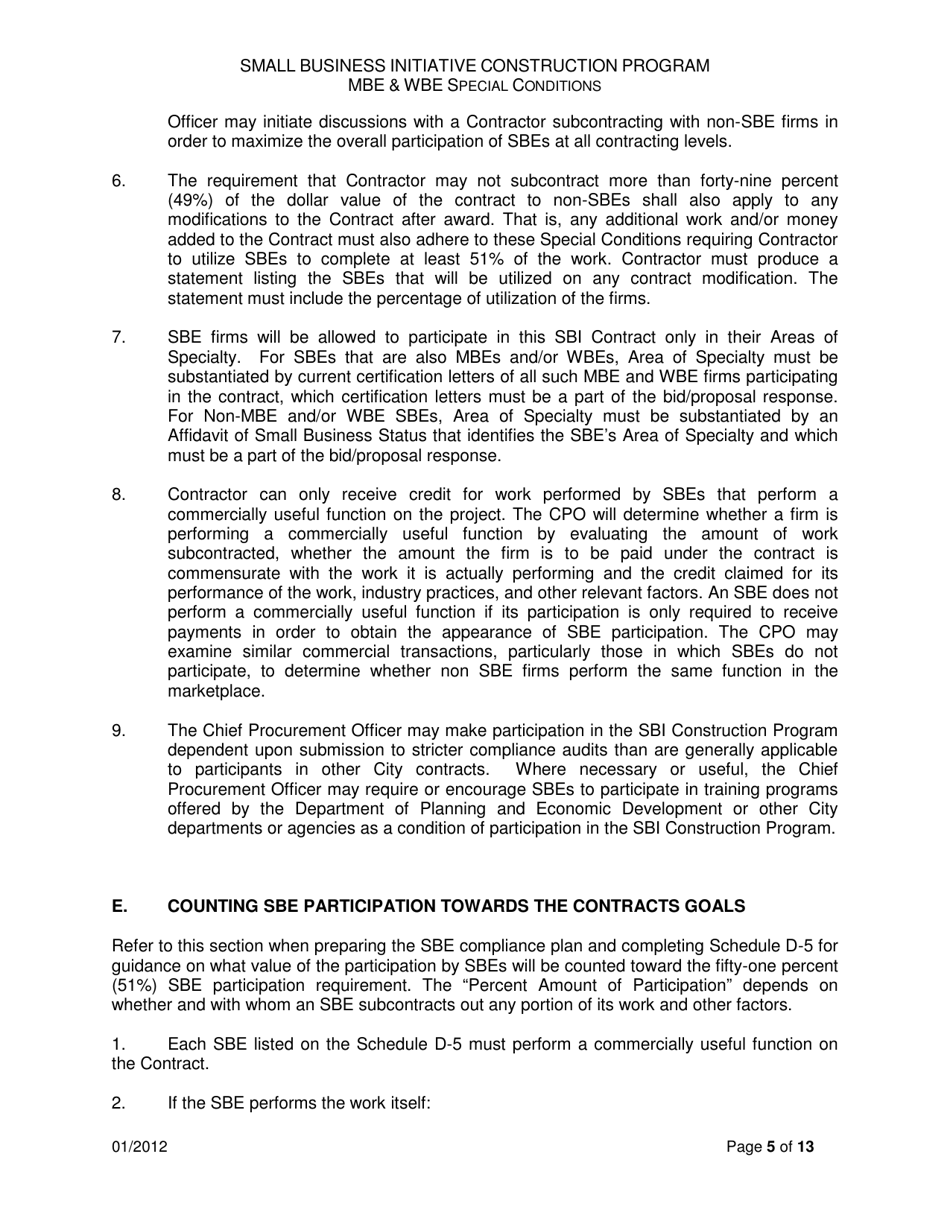 Small Business Initiative Construction Program Mbe  Wbe Special Conditions - City of Chicago, Illinois, Page 5