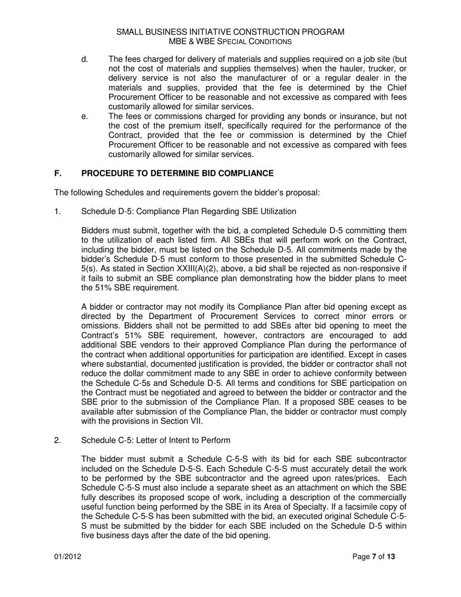 Small Business Initiative Construction Program Mbe  Wbe Special Conditions - City of Chicago, Illinois, Page 7