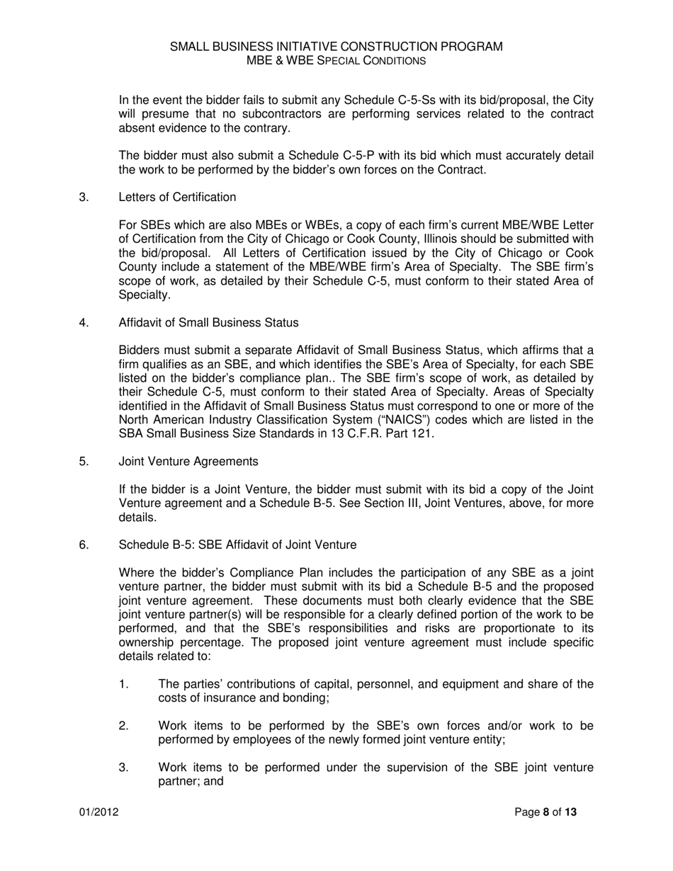 Small Business Initiative Construction Program Mbe  Wbe Special Conditions - City of Chicago, Illinois, Page 8
