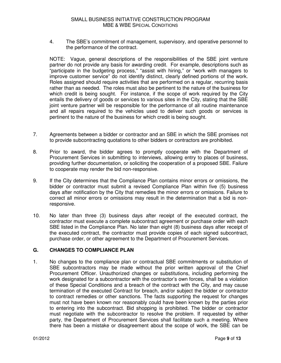 Small Business Initiative Construction Program Mbe  Wbe Special Conditions - City of Chicago, Illinois, Page 9