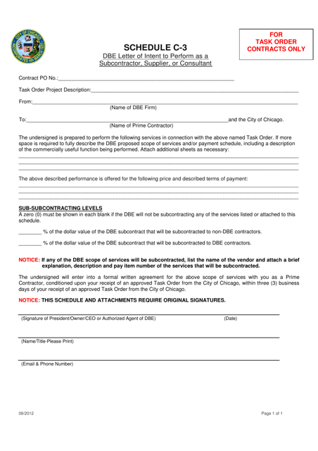 Schedule C-3 Dbe Letter of Intent to Perform as a Subcontractor, Supplier, or Consultant - City of Chicago, Illinois