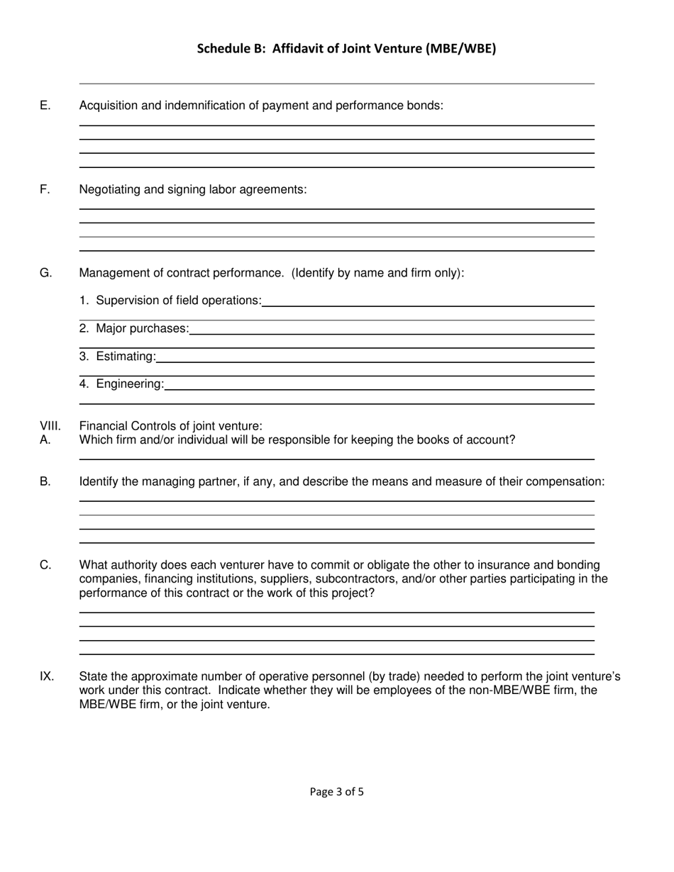 Schedule B Affidavit of Joint Venture (Mbe / Wbe) - City of Chicago, Illinois, Page 3