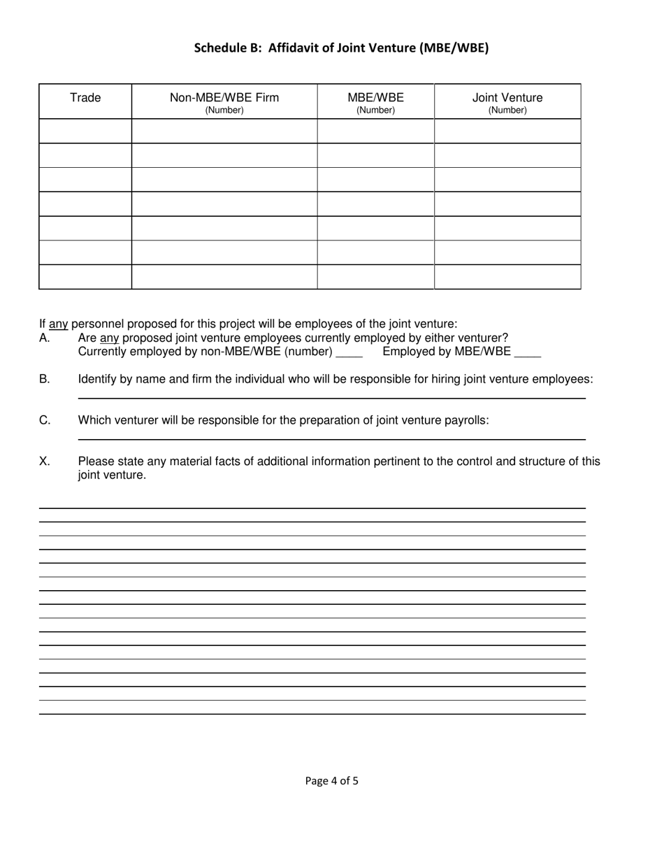 Schedule B Affidavit of Joint Venture (Mbe / Wbe) - City of Chicago, Illinois, Page 4