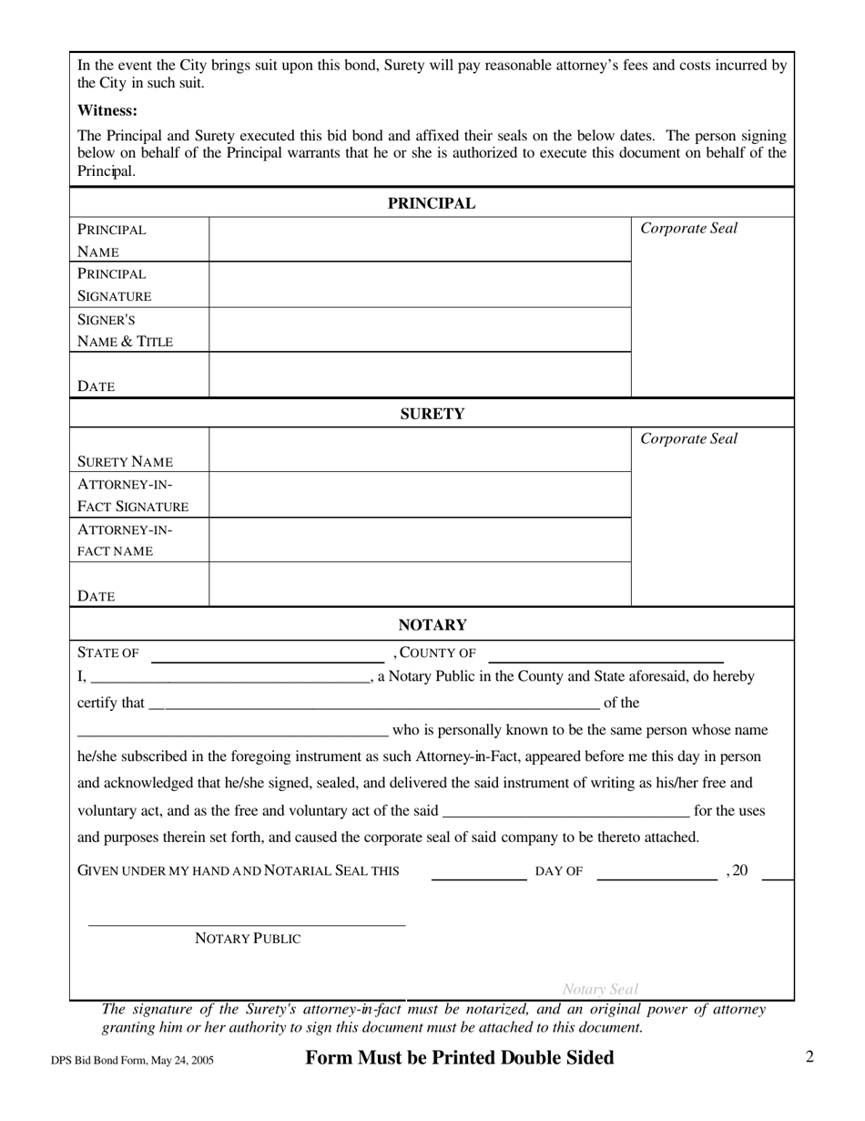 Bid Bond Form - City of Chicago, Illinois, Page 2