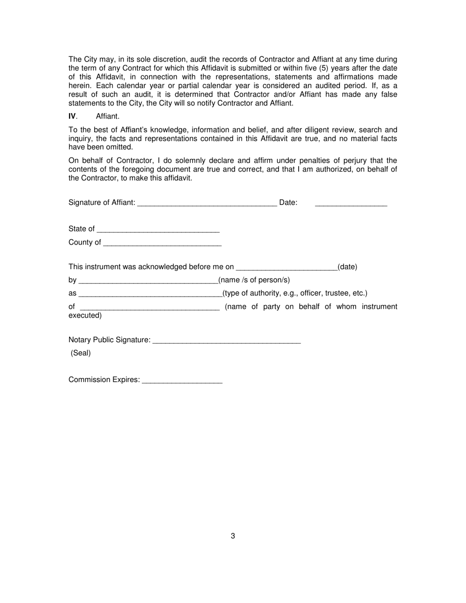 City Of Chicago, Illinois Affidavit For Diversity Credit - Fill Out 