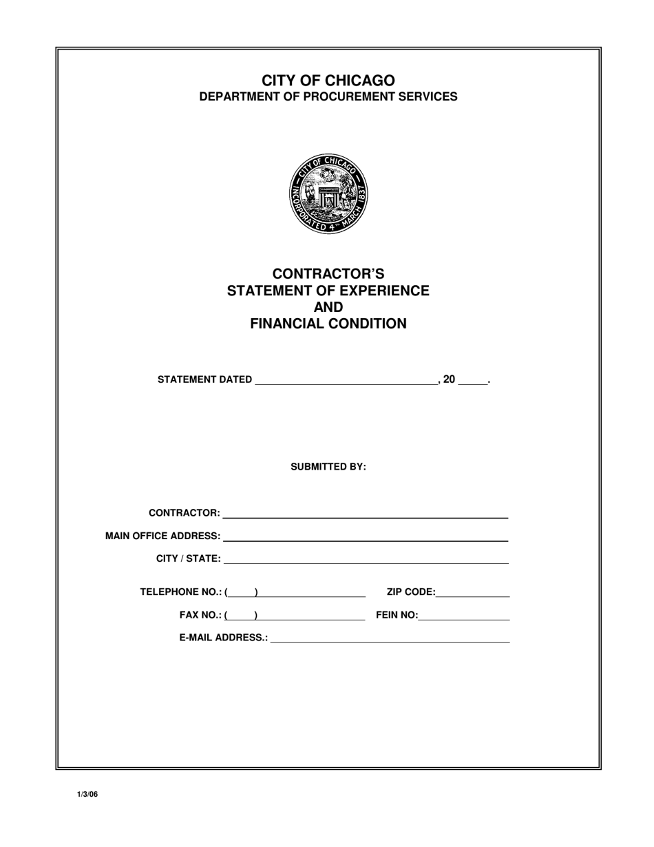 Contractors Statement of Experience and Financial Condition - City of Chicago, Illinois, Page 1