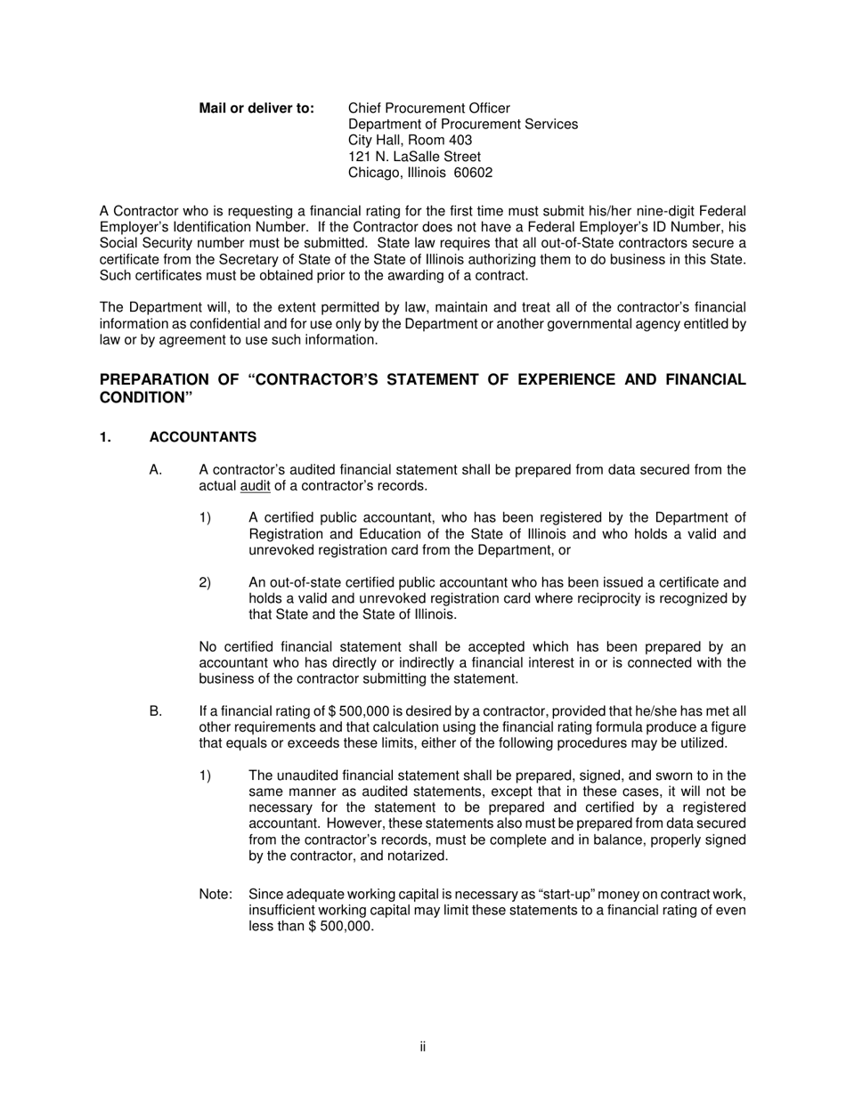 Contractors Statement of Experience and Financial Condition - City of Chicago, Illinois, Page 3