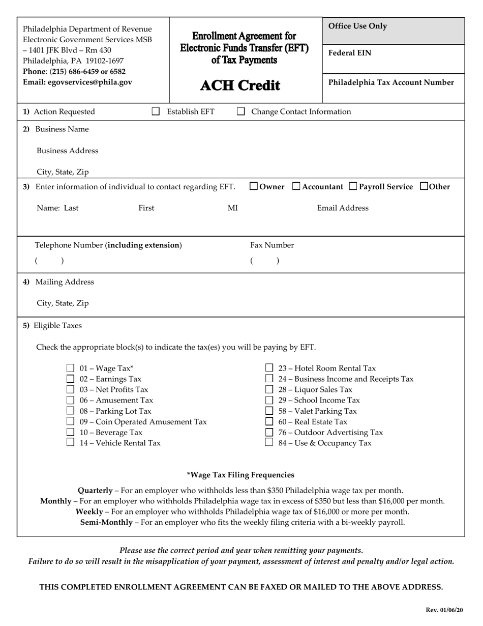 ACH Credit Program Application - City of Philadelphia, Pennsylvania, Page 1
