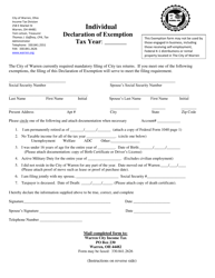 Individual Declaration of Exemption - City of Warren, Ohio