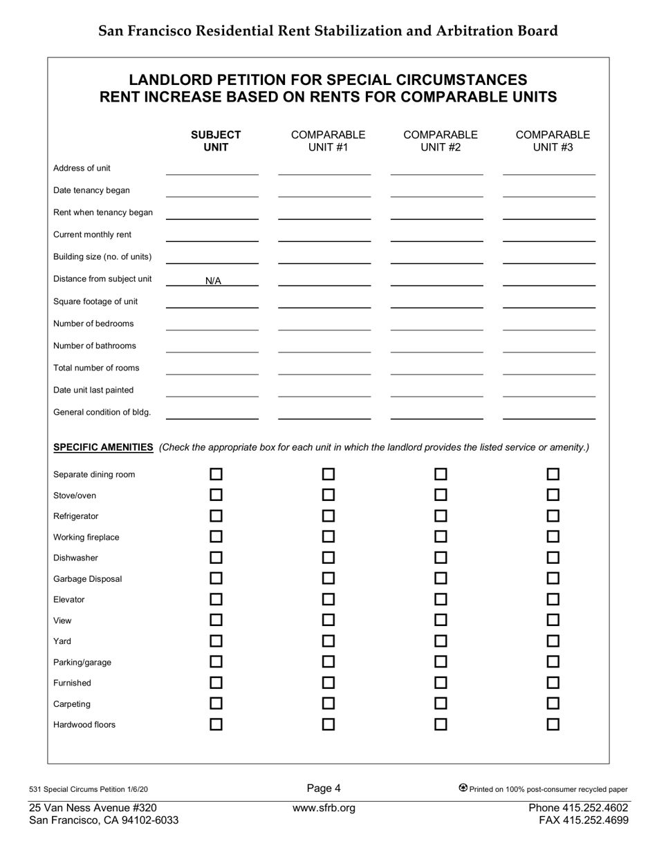 Form 531 Special Circumstances Petition (Based on Rents for Comparable Units) - City and County of San Francisco, California, Page 4