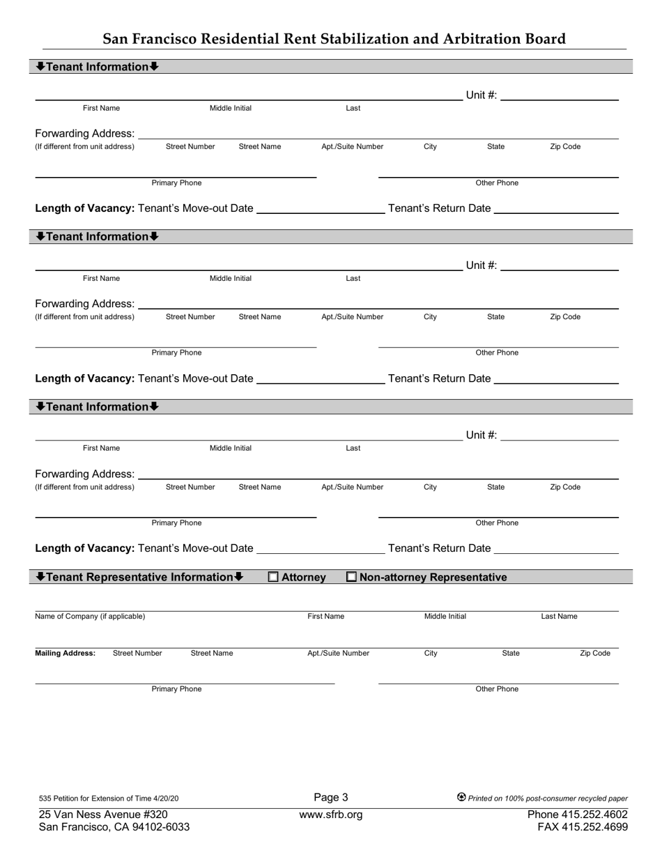 Form 535 Landlord Petition for Extension of Time to Complete Capital Improvements - City and County of San Francisco, California, Page 6
