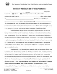 Form 552 Consent to Issuance of Minute Order - City and County of San Francisco, California