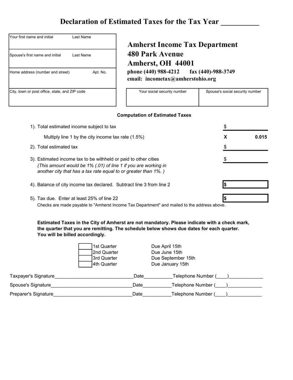 Amherst, Ohio Declaration of Estimated Taxes Fill Out, Sign Online
