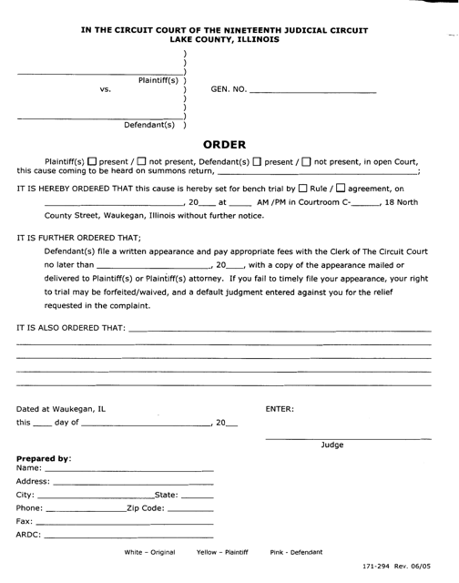 Form 171-294 Order - Illinois