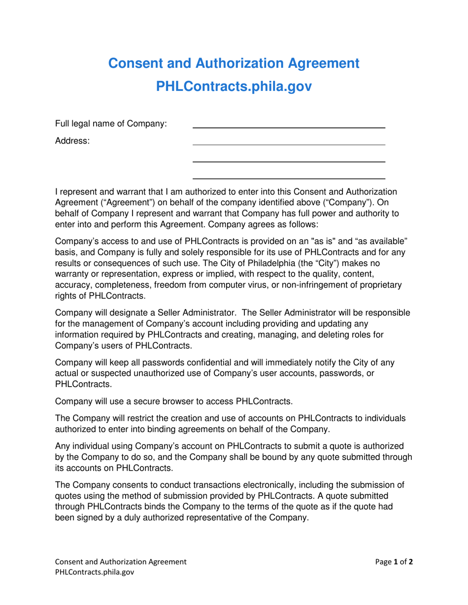 Phlcontracts Consent and Authorization Agreement - City of Philadelphia, Pennsylvania, Page 4