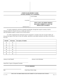 Document preview: Form G-12 Stipulation and Order Thereon Releasing Exhibits to Agent or Designated Custodian - California