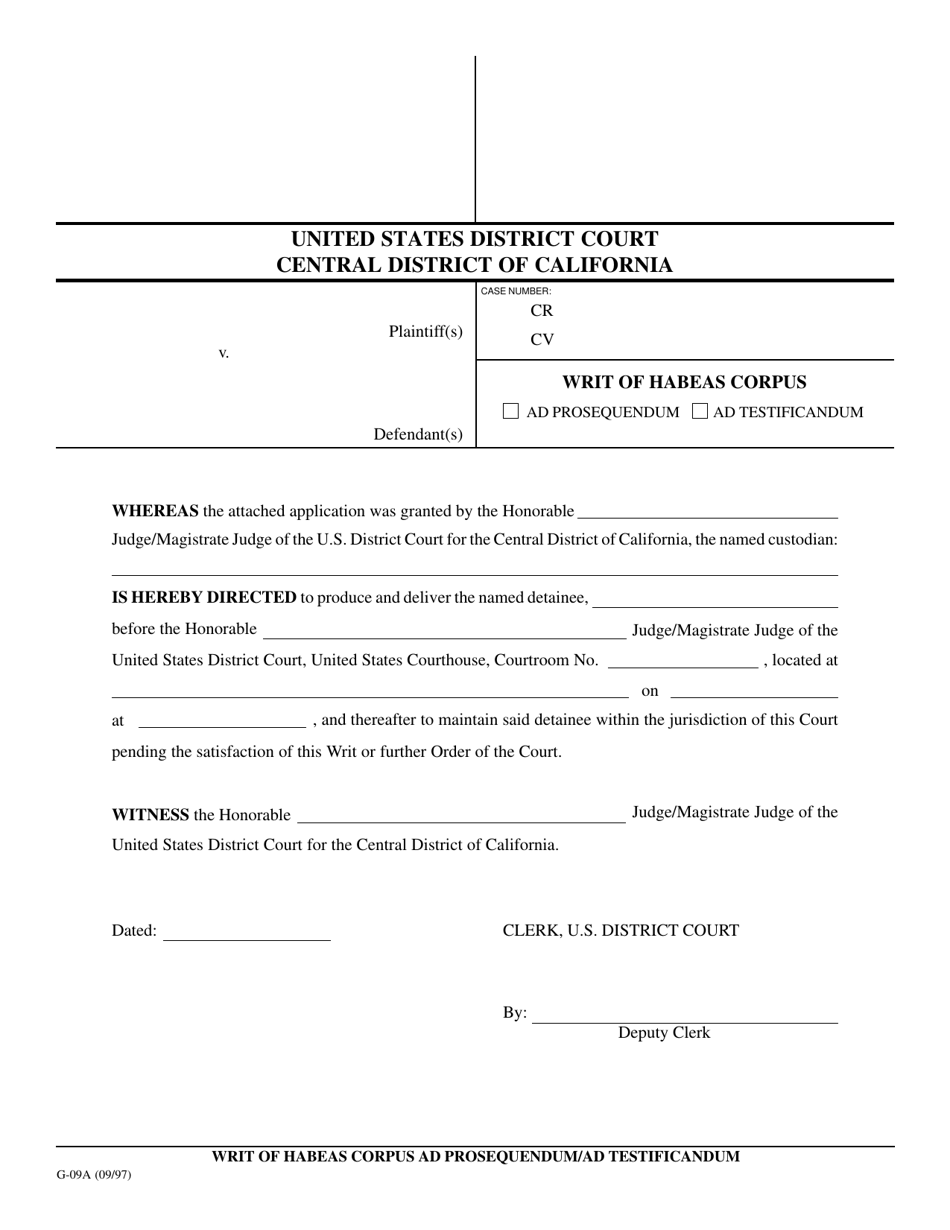 Form G-09A Writ of Habeas Corpus - California, Page 1