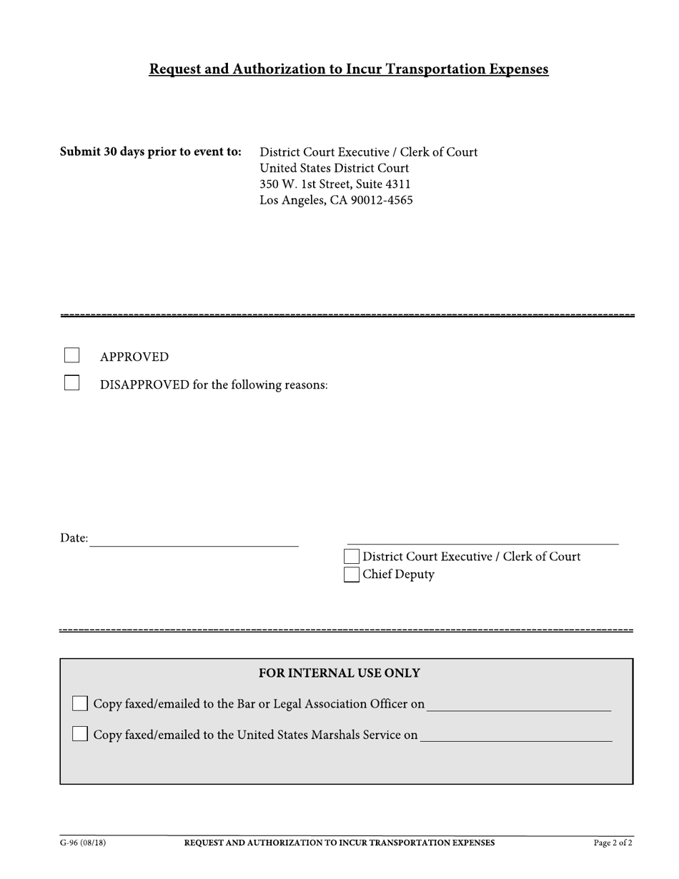 Form G-96 Request and Authorization to Incur Transportation Expenses - California, Page 2