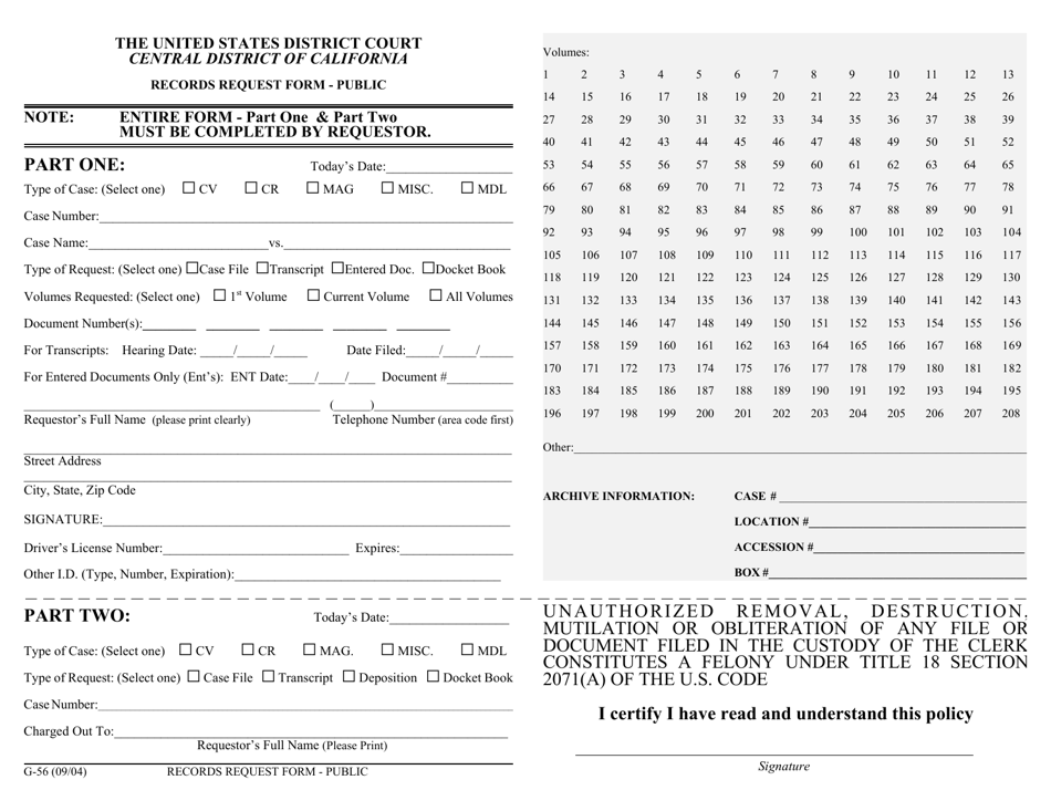 Form G56 Fill Out, Sign Online and Download Printable PDF