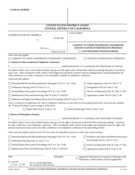 Document preview: Form CR-029 Consent to Video Conference/Telephonic Conference and/or Waiver of Defendant's Presence - California