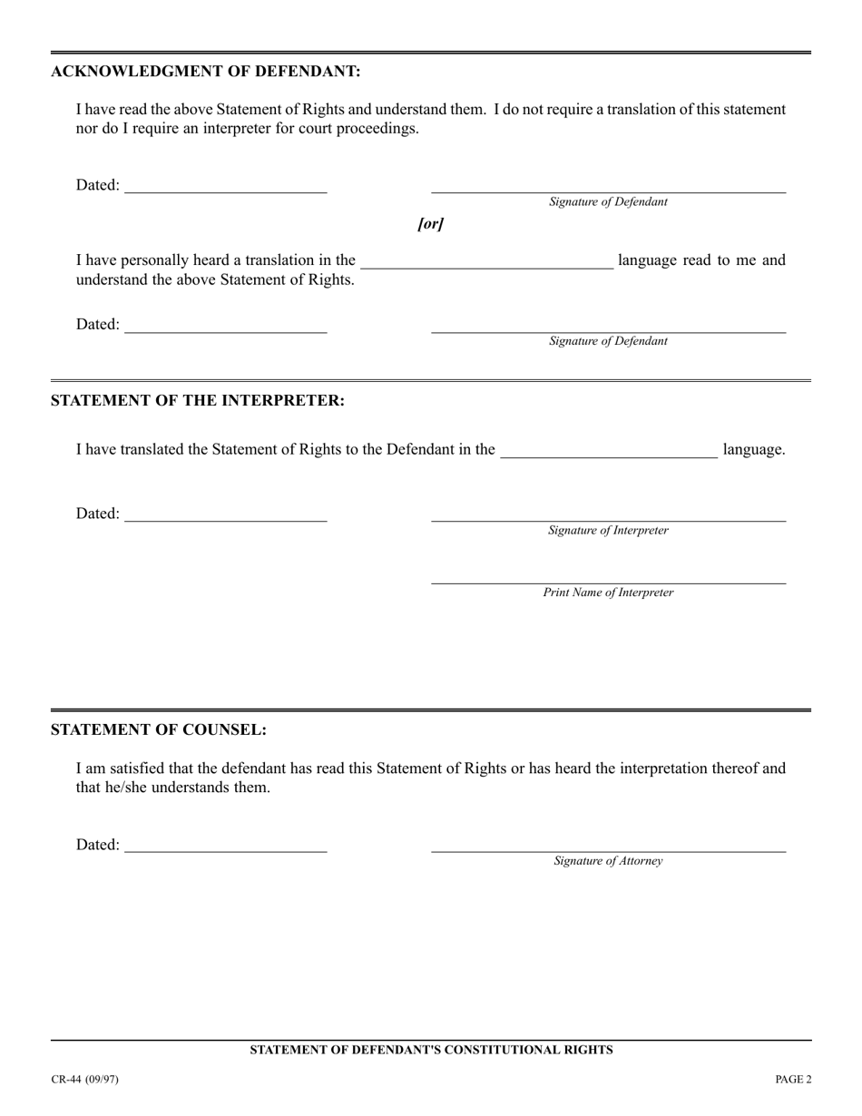 Form CR44 Fill Out, Sign Online and Download Fillable PDF