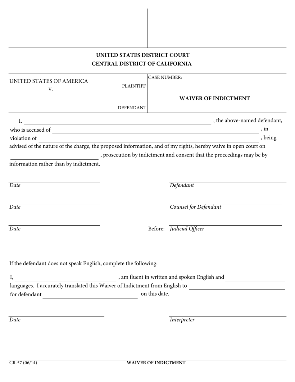 Form CR-57 Waiver of Indictment - California, Page 1