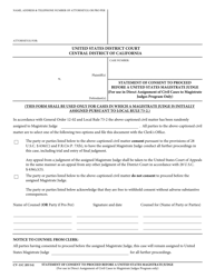 Document preview: Form CV-11C Statement of Consent to Proceed Before a United States Magistrate Judge (Direct Assignment of Civil Cases to Magistrate Judges Program Only) - California
