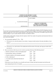 Form CV-60 Request to Proceed in Forma Pauperis With Declaration in Support - California