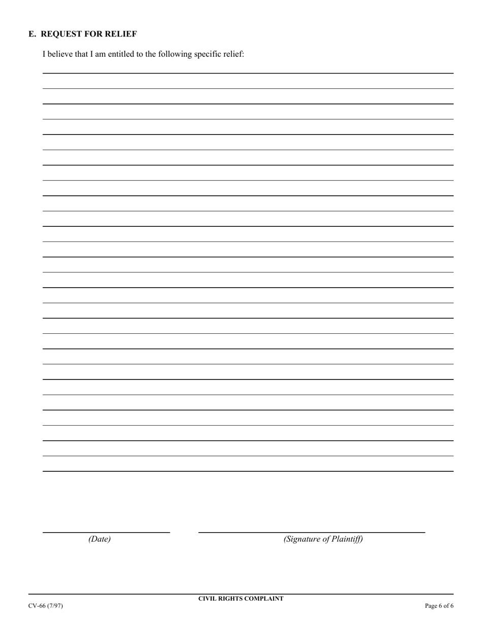 Form CV-66 Civil Rights Complaint - California, Page 6