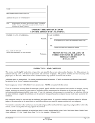 Form CV-67 Motion to Vacate, Set Aside, or Correct Sentence by a Person in Federal Custody - California