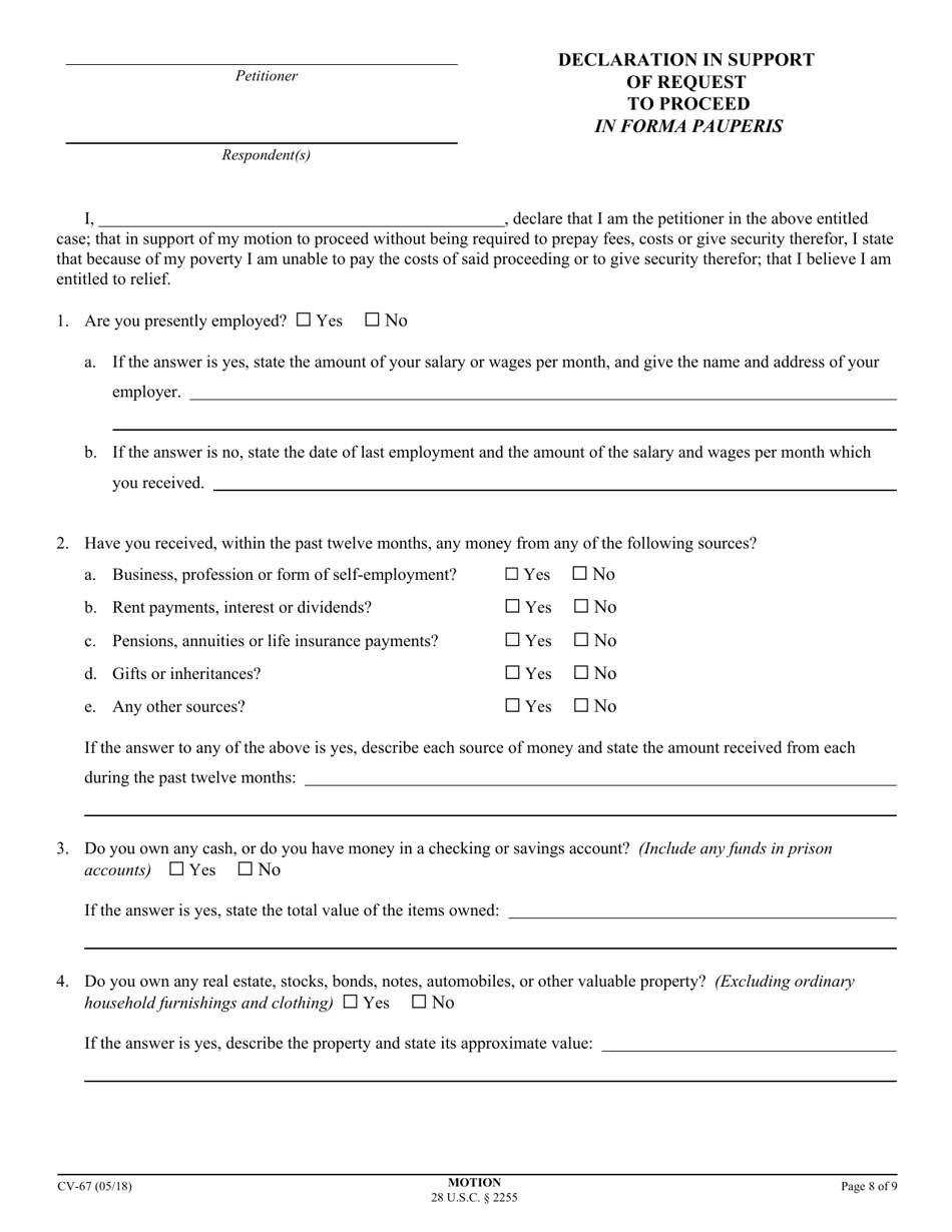 Form CV-67 Motion to Vacate, Set Aside, or Correct Sentence by a Person in Federal Custody - California, Page 8