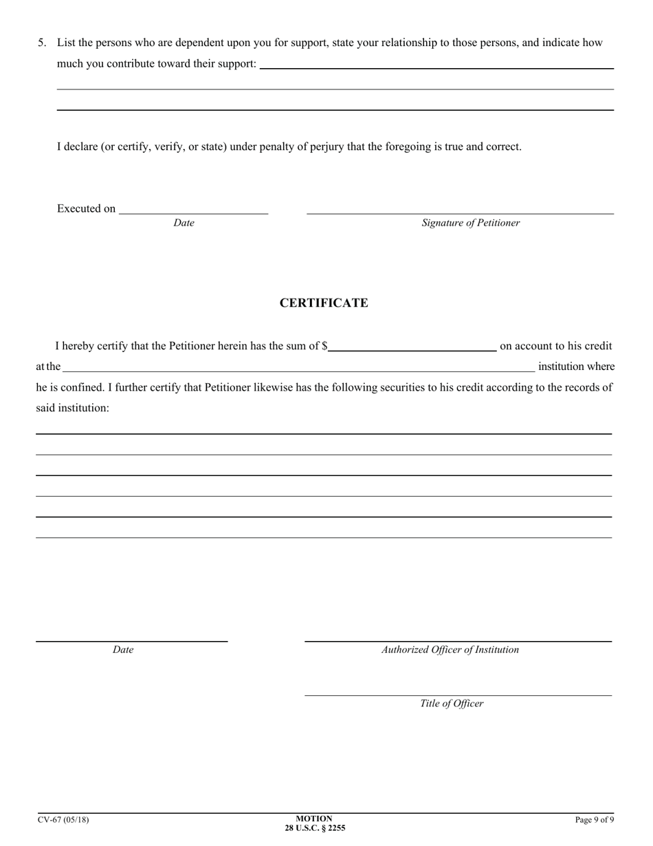 Form CV-67 Motion to Vacate, Set Aside, or Correct Sentence by a Person in Federal Custody - California, Page 9