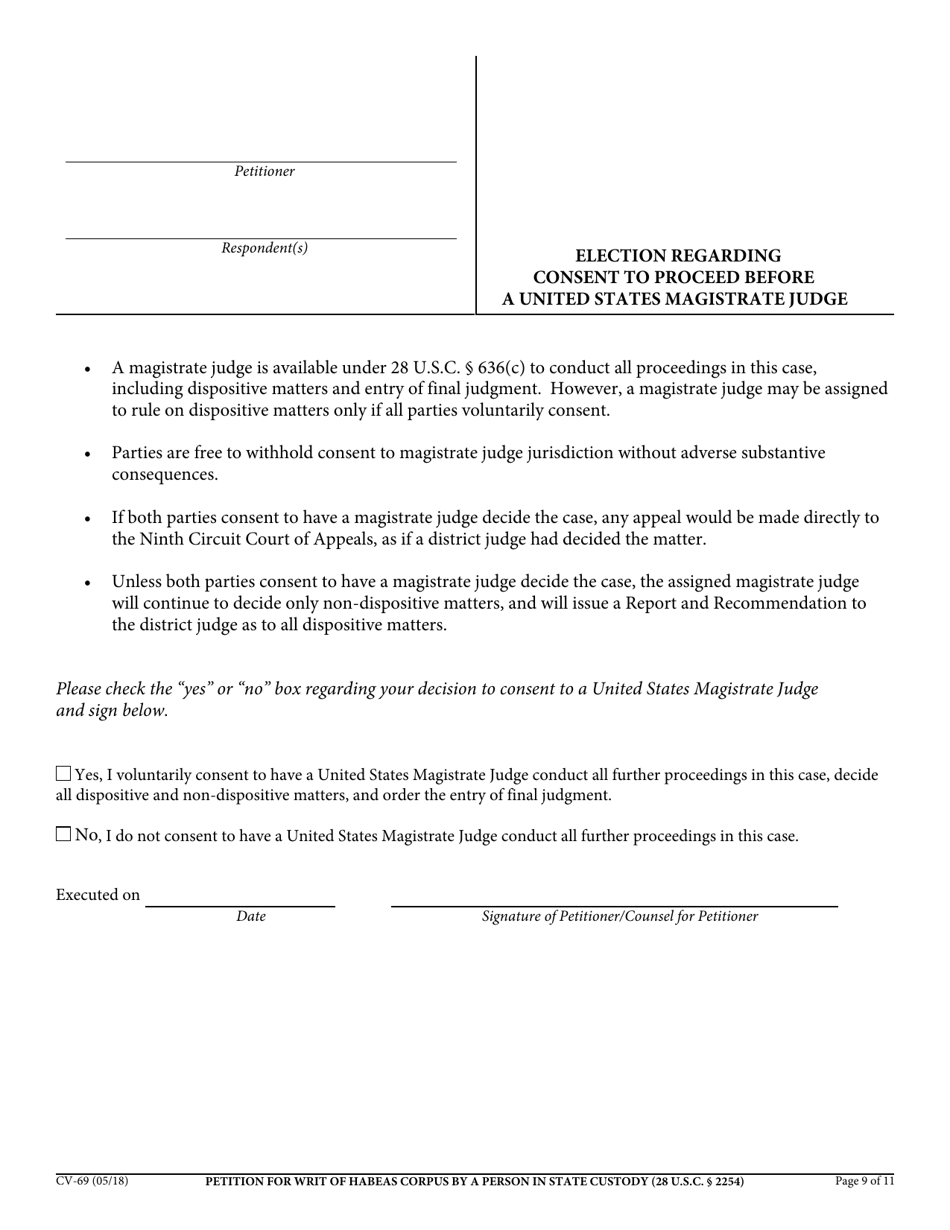 Form CV-69 Petition for Writ of Habeas Corpus by a Person in State Custody - California, Page 9