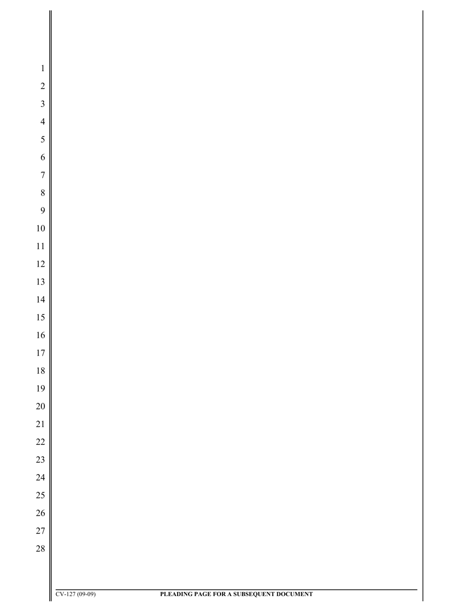 Form CV-127 Pleading Page for a Subsequent Document - California, Page 2