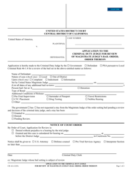 Document preview: Form CR-62 Application to the Criminal Duty Judge for Review of Magistrate Judge's Bail Order; Order Thereon - California