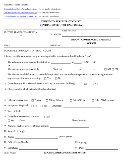 Form CR-64 Report Commencing Criminal Action - California
