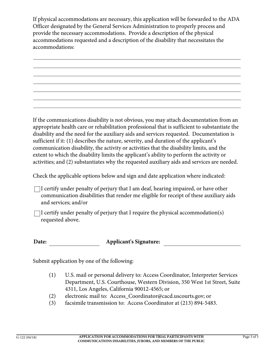Form G-122 Application for Accommodations for Trial Participants With Communication Disabilities, Jurors, and Members of the Public - California, Page 3
