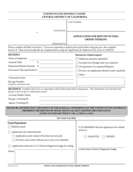 Document preview: Form G-124 Application for Refund of Fees; Order Thereon - California