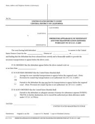 Document preview: Form M-61 Order for Appearance of Defendant and for Transportation Expenses Pursuant to 18 U.s.c. 4285 - California