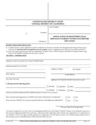 Document preview: Form CV-99 Application of Registered Legal Services Attorney to Practice Before the Court - California